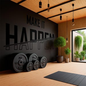 Minimalistyczna naklejka ścienna z winylu „Make It Happen” – idealna motywacja do ćwiczeń!