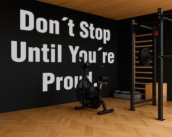 Minimalist 'Don't Stop Until You're Proud' Gym Wall Decal - Die-Cut Vinyl, Motivational Fitness Quote, Home Gym Decor, Workout Inspiration