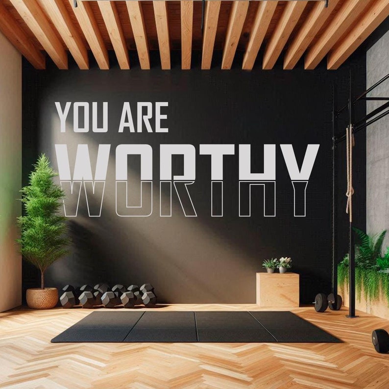 You Are Worthy Vinyl Wall Decal – Minimalist Gym Motivational Art Sticker image 1