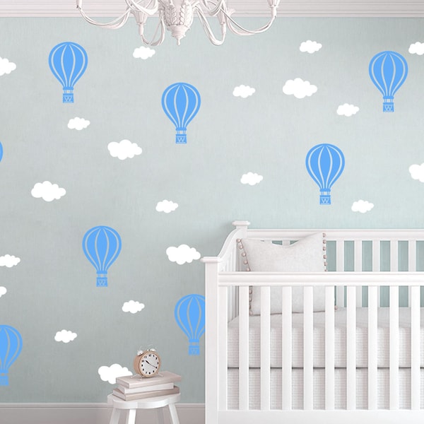 Nursery Prints, Nursery Decor, Nursery Wall Art, Hot Air Balloons, Nursery Clouds, Wall Decals, Wall Stickers, Baby Shower, Wall Decor, Gift