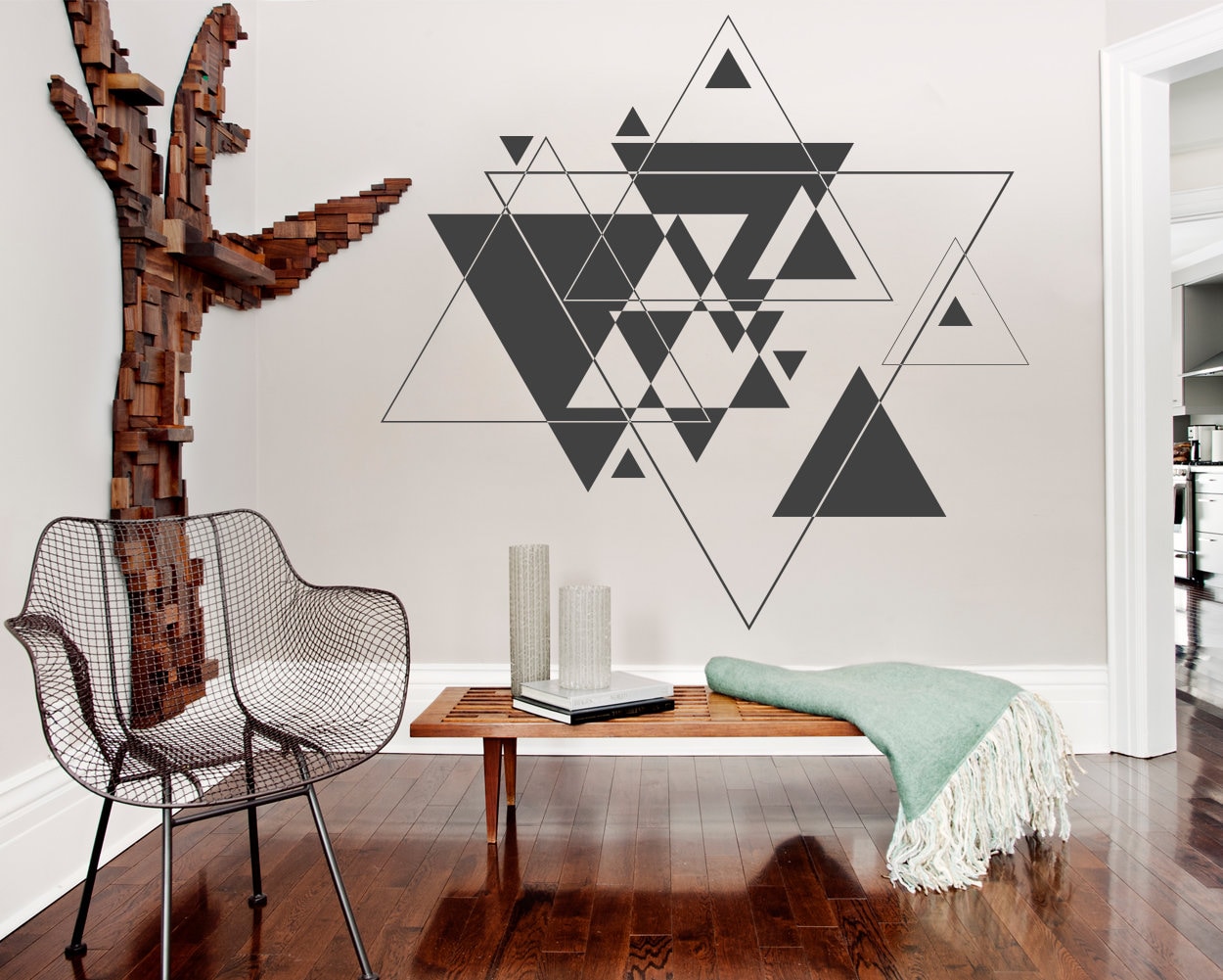 Calcomanía de pared triangular moderna de mediados de siglo: decoración con  arte geométrico - Etsy México, image size:1250x1001