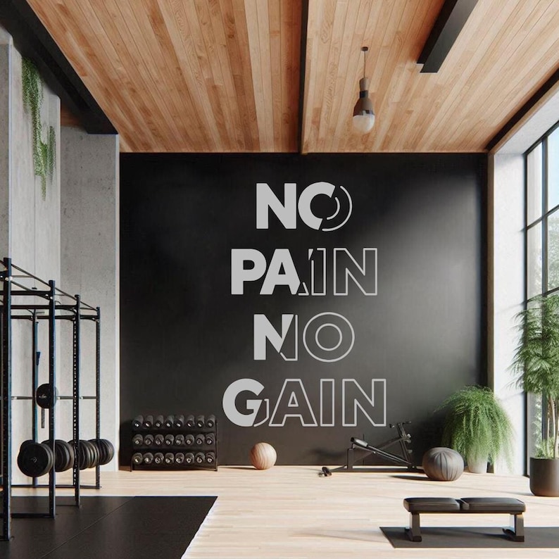 No Pain No Gain Vinyl Wall Decal – Minimalist Gym Decor, Motivational ...