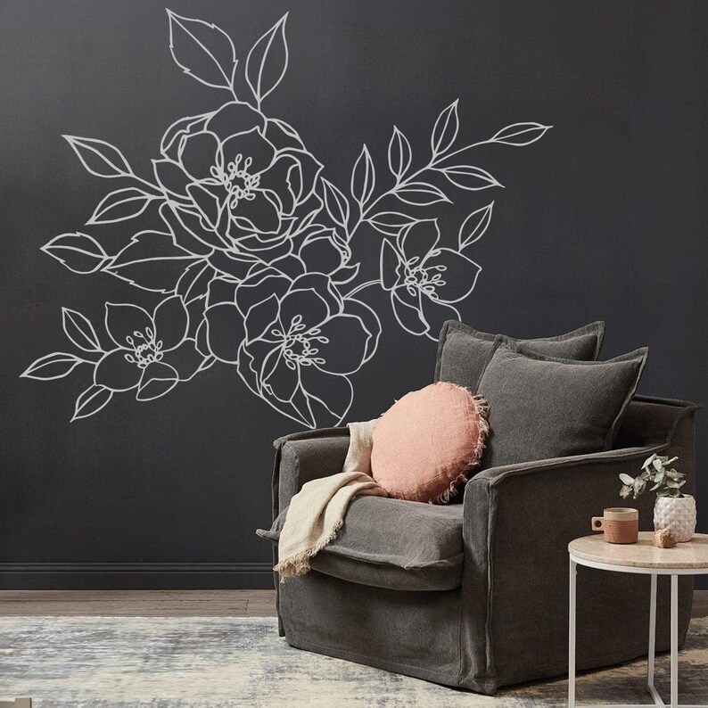 Floral Wall Decal Floral Wall Sticker Nature Decor Nursery Etsy