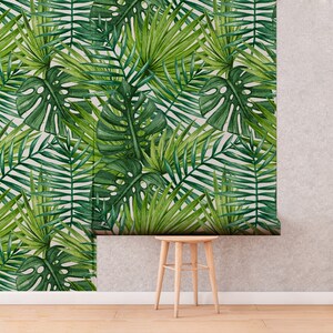 Tropical Leaves, Palm Leaves, Wallpaper, Tropical Decor, Wall Decor, Removable Wallpaper, Temporary Wallpaper, Nursery, Fabric Wallpaper image 9