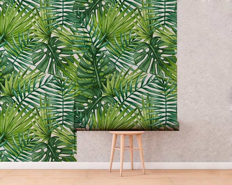 Tropical Leaves, Palm Leaves, Wallpaper, Tropical Decor, Wall Decor, Removable Wallpaper, Temporary Wallpaper, Nursery, Fabric Wallpaper image 9