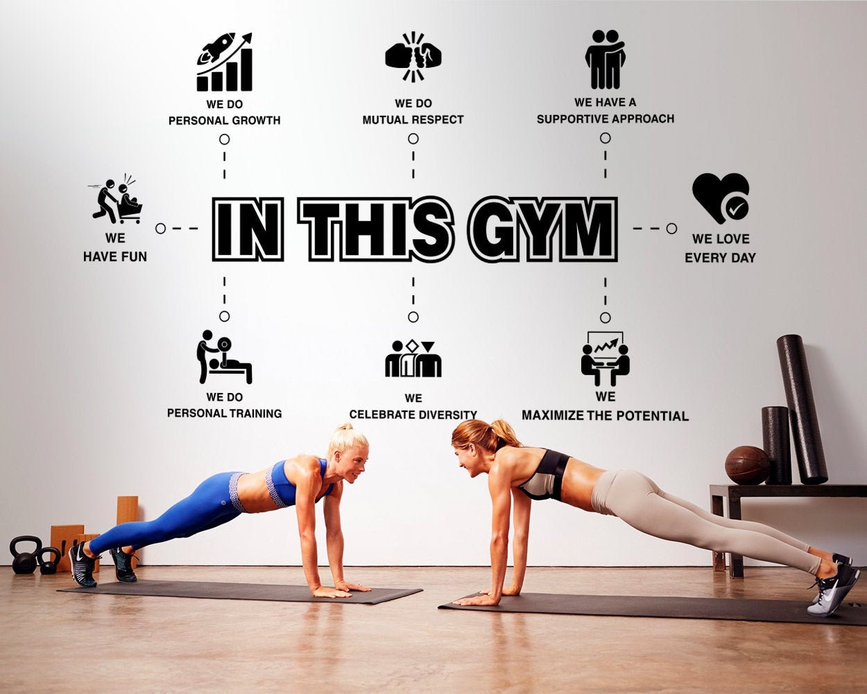 In This Gym, Gym Decor, Gym Values, Gym Wall Decals, Gym Wall Stickers, Exercise Stickers, Fitness Stickers, Gym Art, Motivation, Inspiring