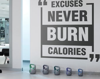 Excuses Never Burn Calories - Minimalist Gym Wall Decal, Fitness Motivation Quote, Vinyl Wall Art for Home & Gym Decor