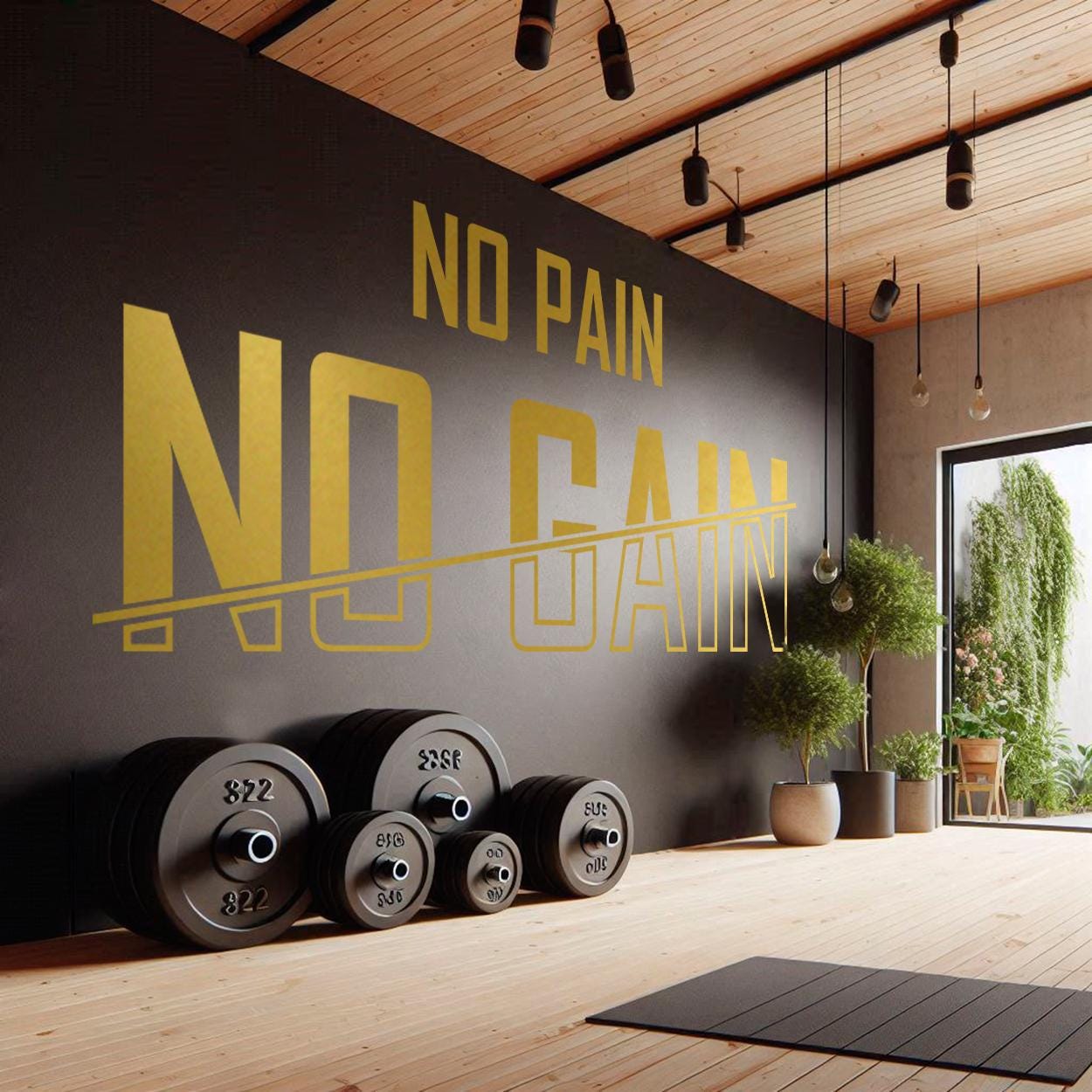 No Pain No Gain Motivational Wall Decal – Minimalist Gym Decor, Fitness ...