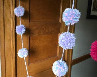 Pink, Blue, Purple Mixed Pom Pom Garland