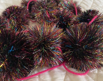 Sparkly tinsel rainbow pom pom garland