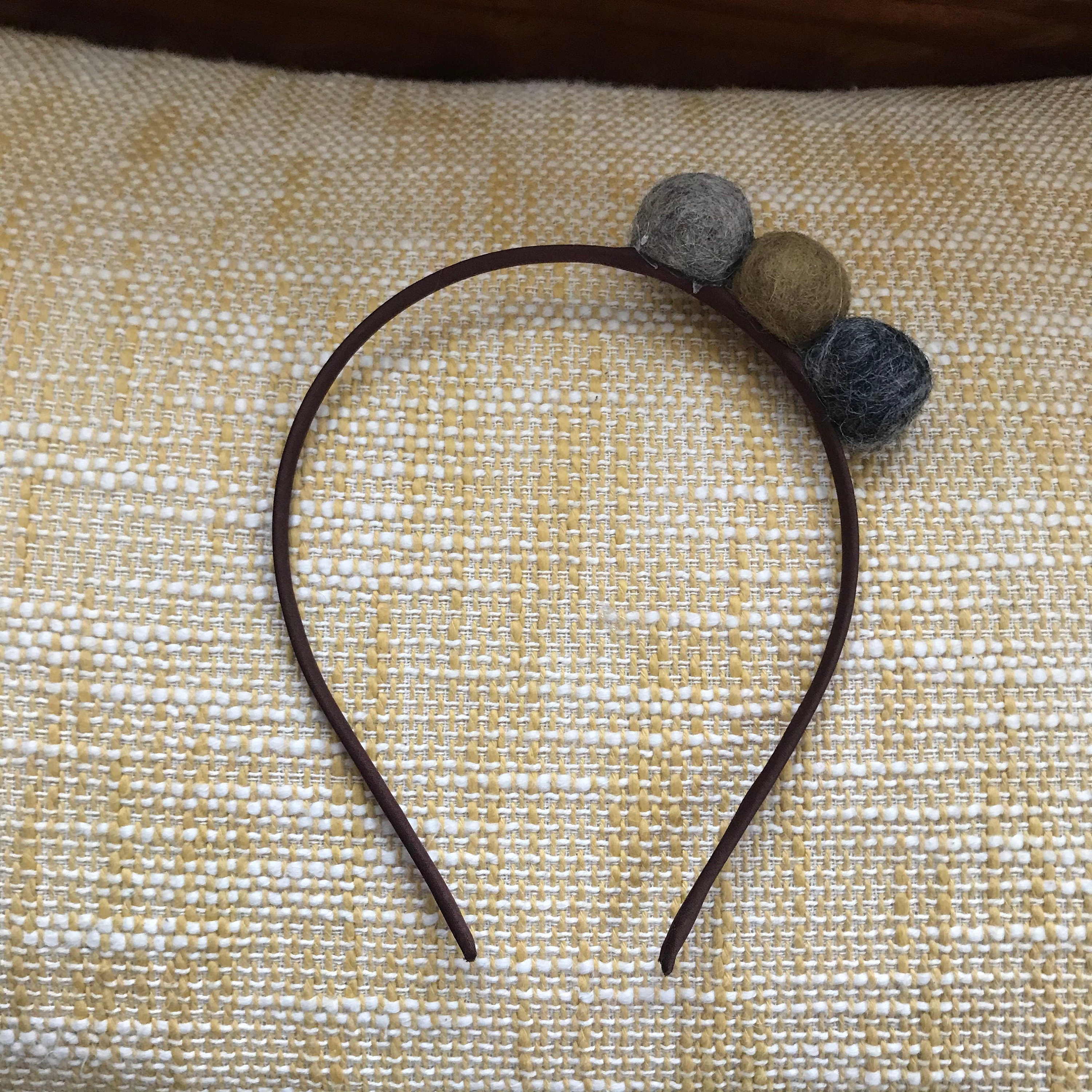 Wool Pom Pom Headband in Green Gray and Blue Etsy