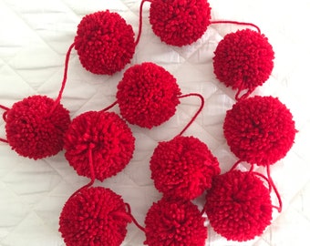 Red Yarn Pom Pom Garland