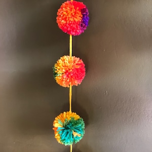 Rainbow yarn pom pom garland