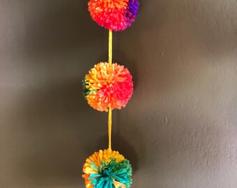 Rainbow yarn pom pom garland