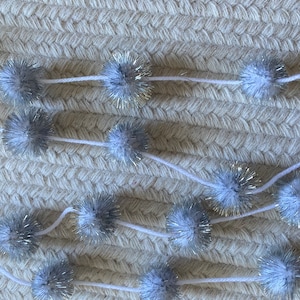 Sparkly silver tinsel pom pom tree garland 50 poms