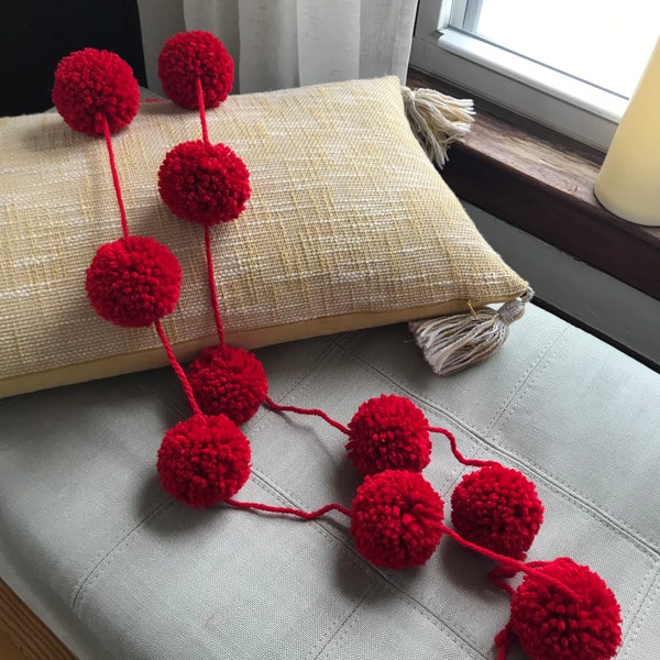 Red Yarn Pom Pom Garland