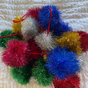 multi-color tinsel pom pom garland