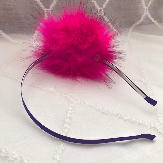 Hot Pink Faux Fur Pom on a Purple Headband - Etsy