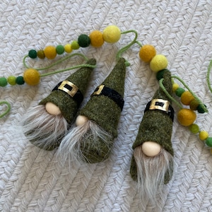 Three gold/green gnomes pom pom garland