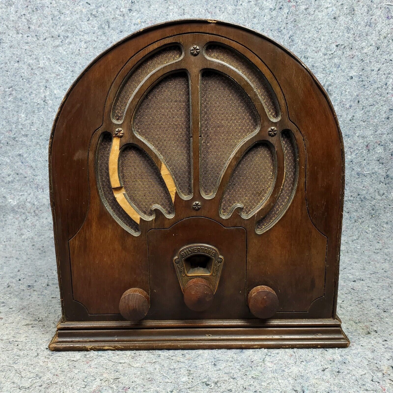 vintage MAJESTIC 50 CATHEDRAL RADIO parts: WOOD SHELL & BRASS