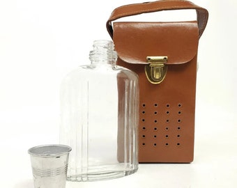 Transistor Radio Case Vintage Hidden Flask EMPTY Glass Bottle Brown Faux Leather