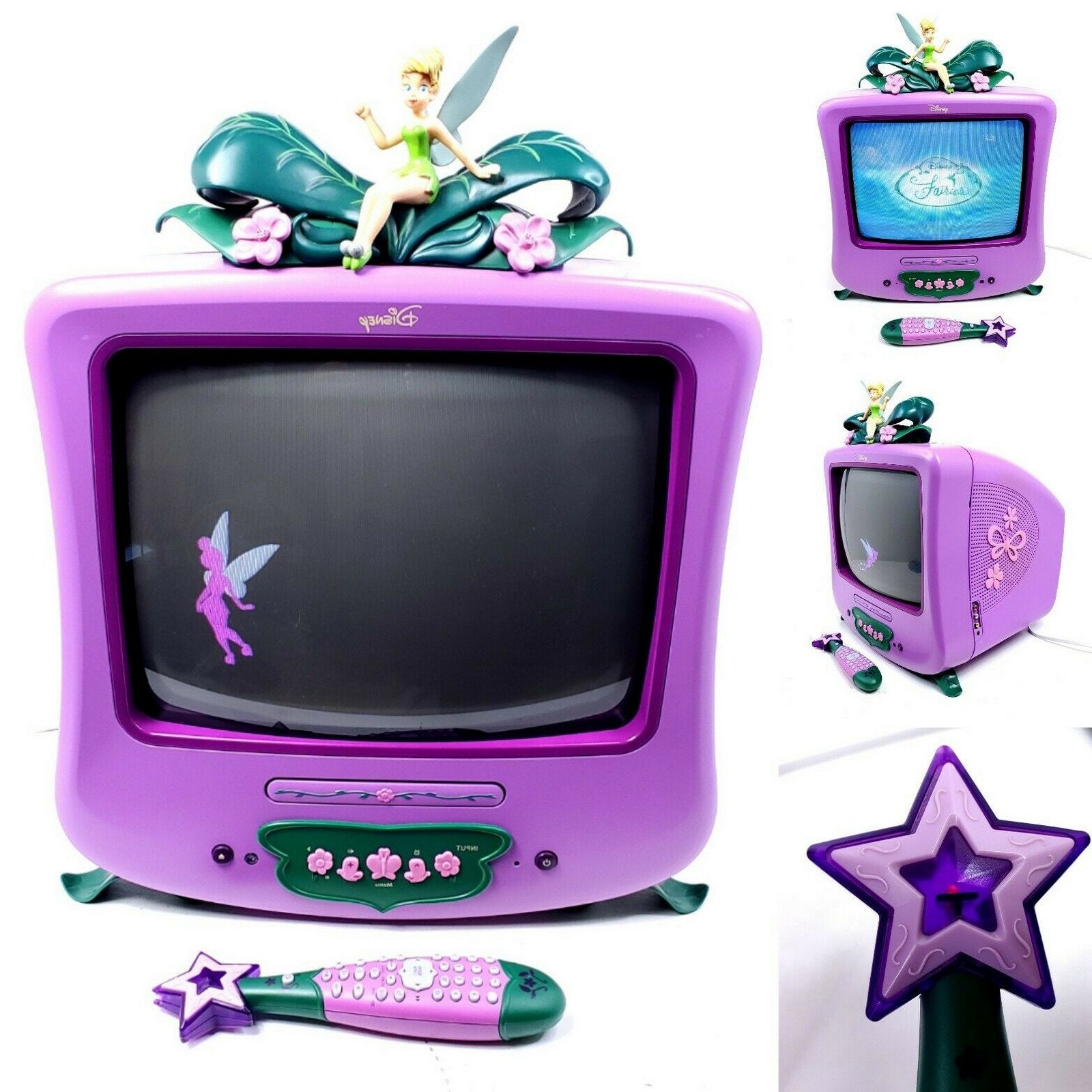 Rare Purple Disney Fairies 13 CRT TV Tube Television, Tinker Bell