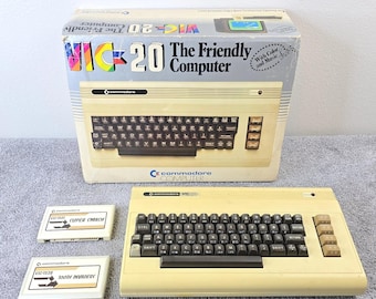 Commodore VIC-20 Vintage Computer & 2 Game Cartridges Original Box UNTESTED