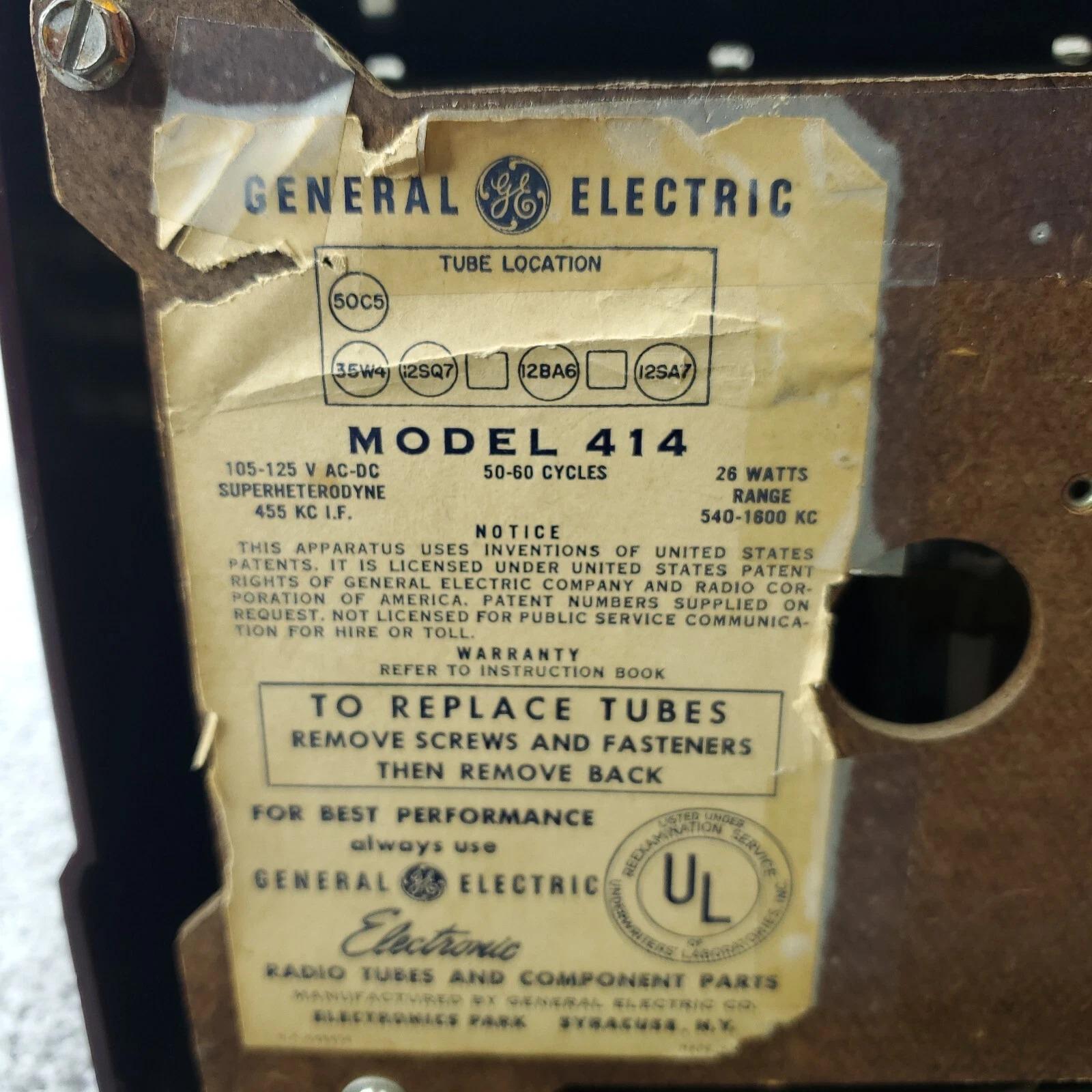 ゼネラル・エレクトリック真空管ラジオ モデル414 GE AM ヴィンテージ