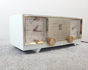 Zenith Tube Radio Clock The Deluxe B516W MCM White Vintage Works