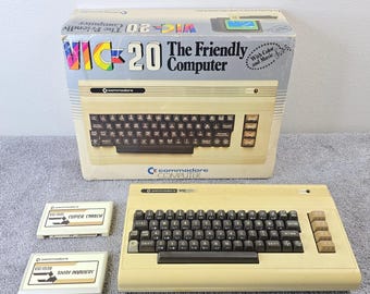 Commodore VIC-20 Vintage Computer 2 Game Cartridges & Original Box Untested