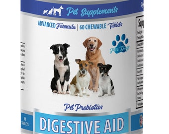 dog supplement - Advanced Formula - Digestive Aid - Pet Probiotics - For Dogs - FOR DOGS - lactobacillus for dogs - 60 Chewable Tablets