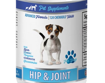 Hip und gemeinsame Ergänzungen für große Hunde - Hip & Joint Support - für Hunde - Chewable - Hund Glucosamin weich - 1 Flasche (120 Kautabletten