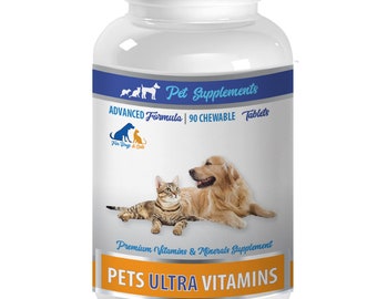 Vitamine für Katzen - Pet Ultra Vitamine - Premium Mineralien - Für Katzen Und Hunde - Vitamin D für Katzen - 1 Flasche (90 Kautabletten)