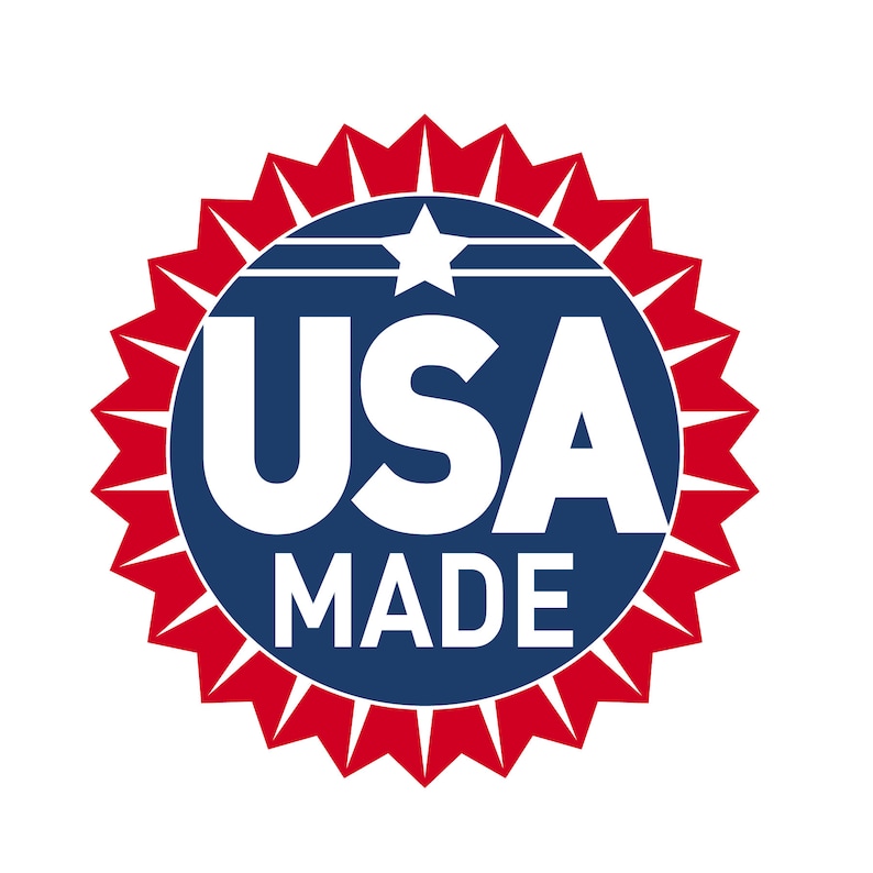 May include: A red, white, and blue circular sticker with a star and the text "USA MADE".
