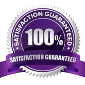 May include: A purple and silver seal with the text "Satisfaction Guaranteed" and "100%" in white. A purple ribbon with the text "Satisfaction Guaranteed" is below the seal.