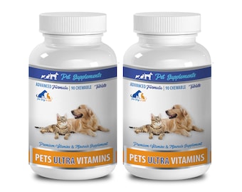 Suplement na oczy kota - Pet Ultra Vitamins - Premium Minerals - Dla kotów i psów - suplement wapnia dla kotów - 2 butelki (180 do żucia)