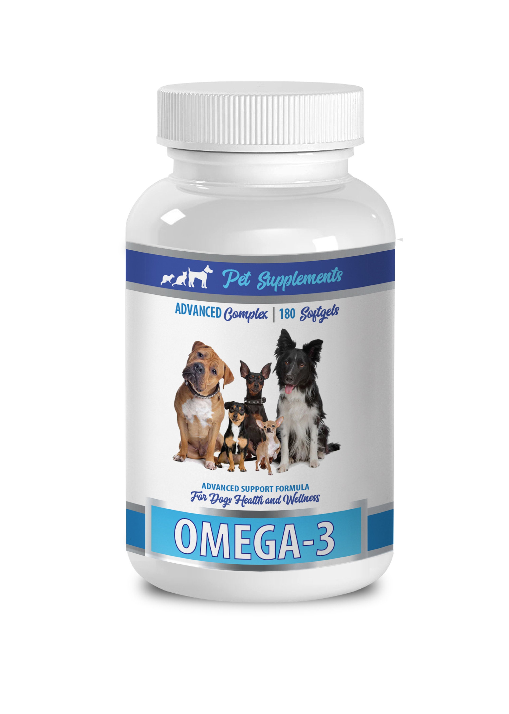 dog dry skin treats - Omega 3 - Advanced Complex - Health & Wellness - For Dogs - dog omega 3 oil - 1 Bottle (180 Softgels)