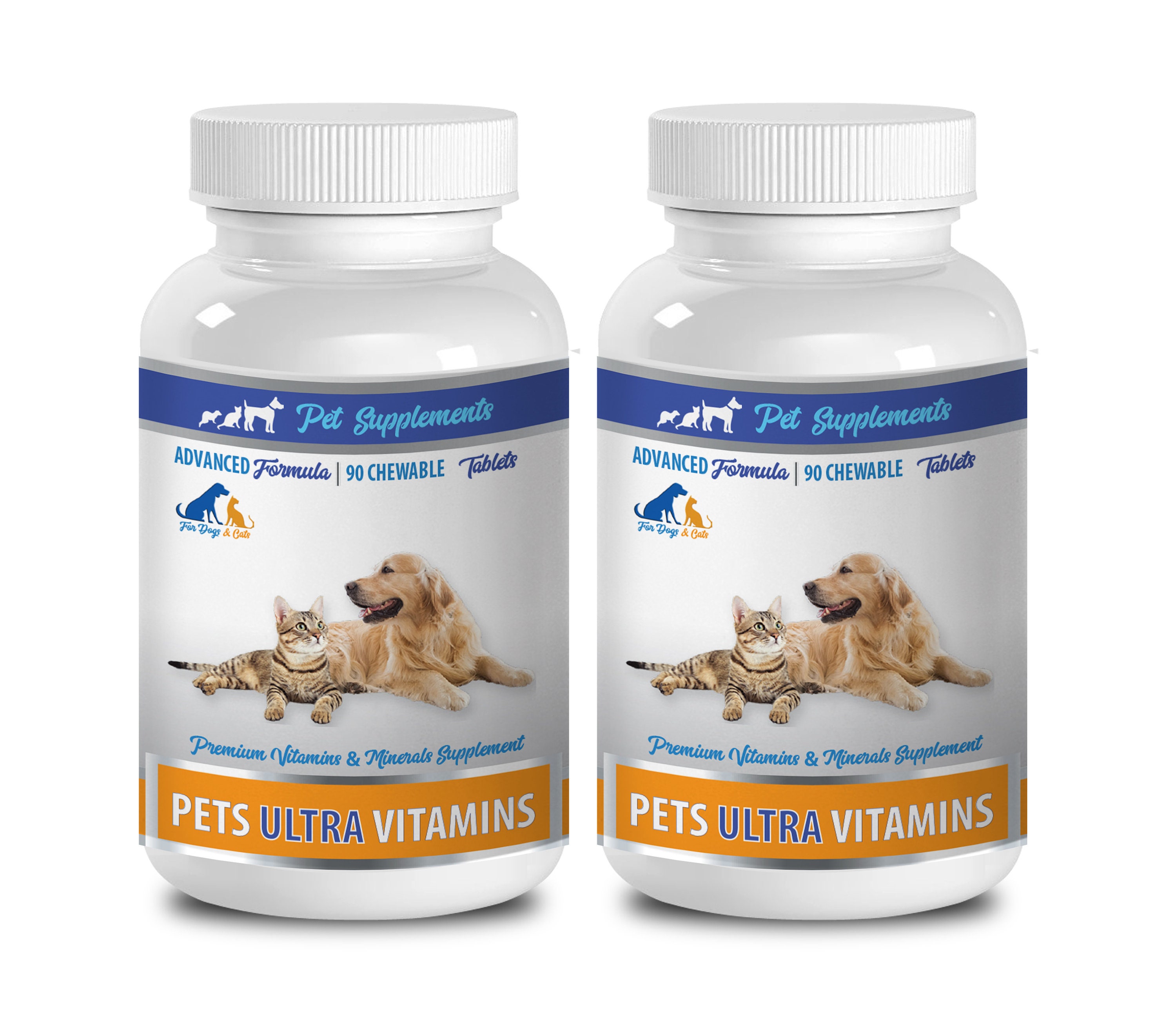 Vitamines pour chiens pour seniors - Pet Ultra Vitamins - Premium Minerals - Pour chats et chiens - Vitamine C pour chiens - 2 bouteilles (180 à croqu