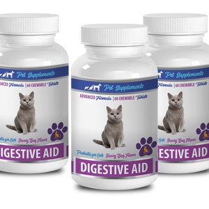 sensitive stomach cat food - Digestive Aid - For Cats - Advanced Probiotic - Chewable - digestive enzymes cats - 3 Bottle (180 Chews)