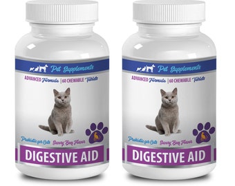 probiotic cat diarrhea - Digestive Aid - For Cats - Advanced Probiotic - Chewable - cat digestive supplements - 2 Bottle (120 Chews)