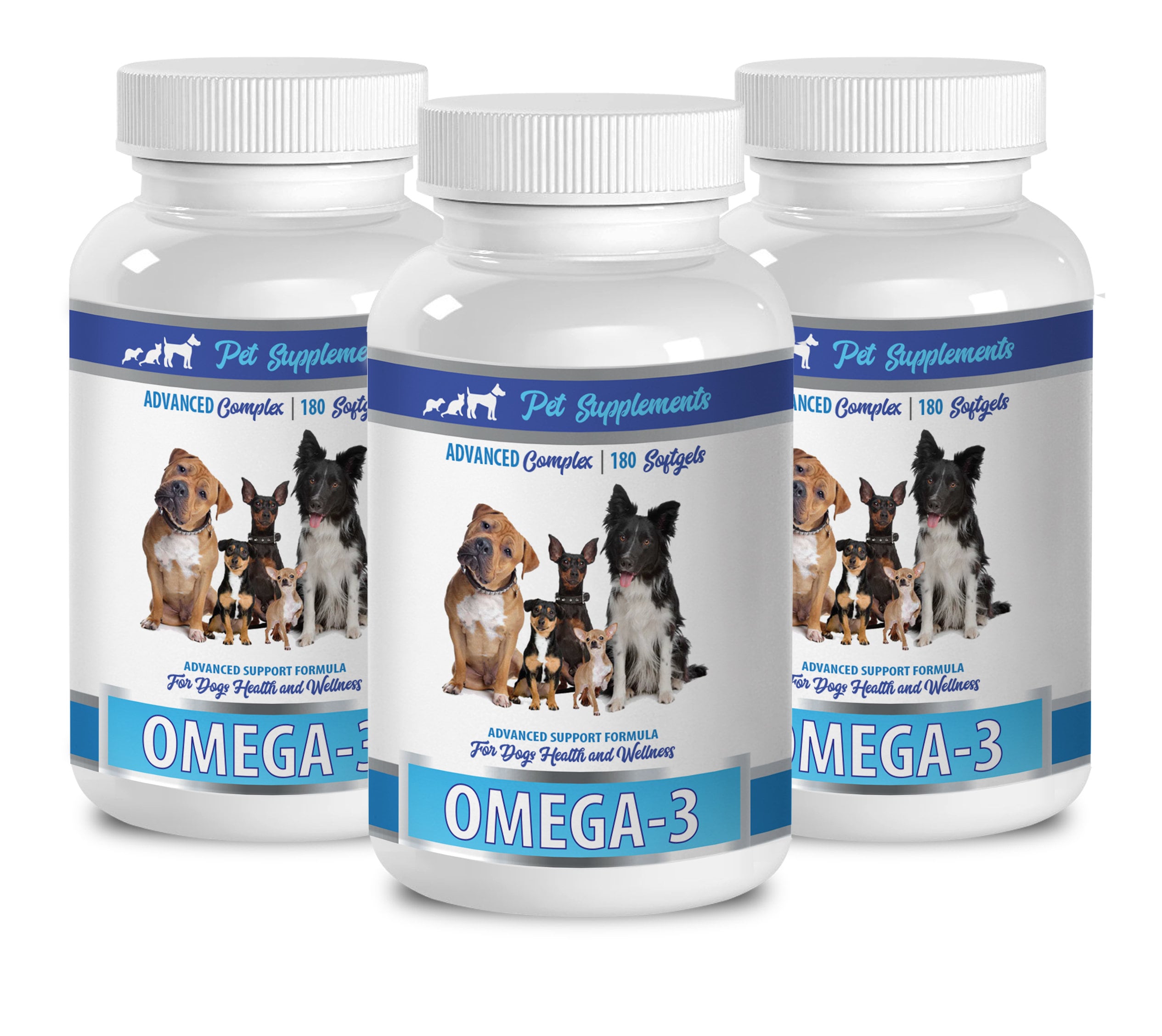 heart support for dogs - Omega 3 - Advanced Complex - Health & Wellness - For Dogs - dog memory supplement - 3 Bottle (540 Softgels)