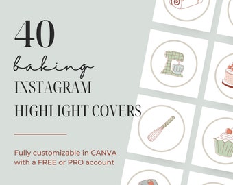 40 Baking Theme Instagram Highlight Covers | Canva Bakery Templates | IG Story Icons for Bakers | Insta Templates for Social Media