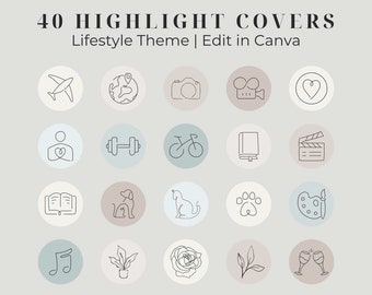 40 Instagram Highlight Covers Lifestyle Theme | Edit in Canva | IG Story Icons for Creators | Insta Templates for Social Media