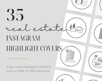 35 Monoline Instagram Highlight Covers for Real Estate Agents | Editable in CANVA | IG Story Icons | Insta Templates for Realtors