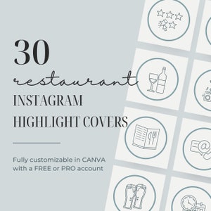 30 Instagram Highlight Covers for Restaurants | Canva Food & Beverage Templates | IG Story Icons | Insta Templates for Social Media