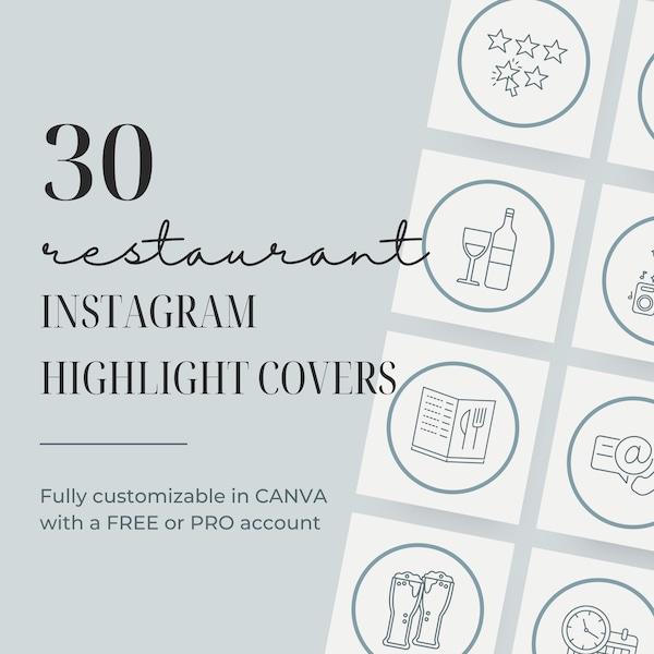 30 Instagram Highlight Covers for Restaurants | Canva Food & Beverage Templates | IG Story Icons | Insta Templates for Social Media