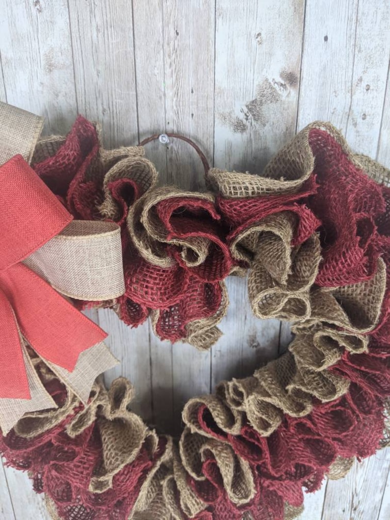 Valentines Day wreath, Front door wreath, Red heart wreath, Burlap Valentine's wreath image 6