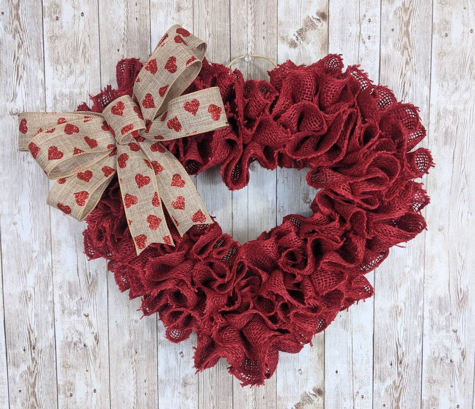 Flower Crochet Valentine Wreath Red Burlap Heart Wreath