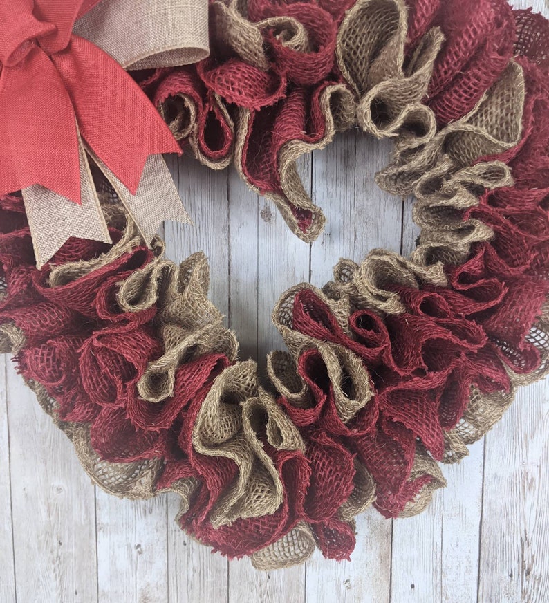 Valentines Day wreath, Front door wreath, Red heart wreath, Burlap Valentine's wreath image 5