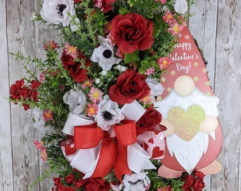 Gnome Valentine's day wreaths, red and white grapevine wreath, spring wreath